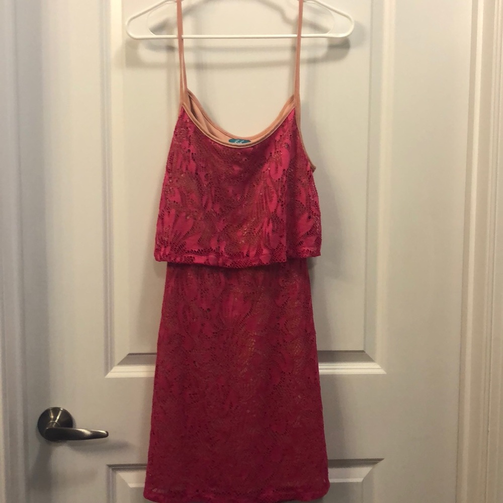 Pink Vfish popover minidress with cutout back
